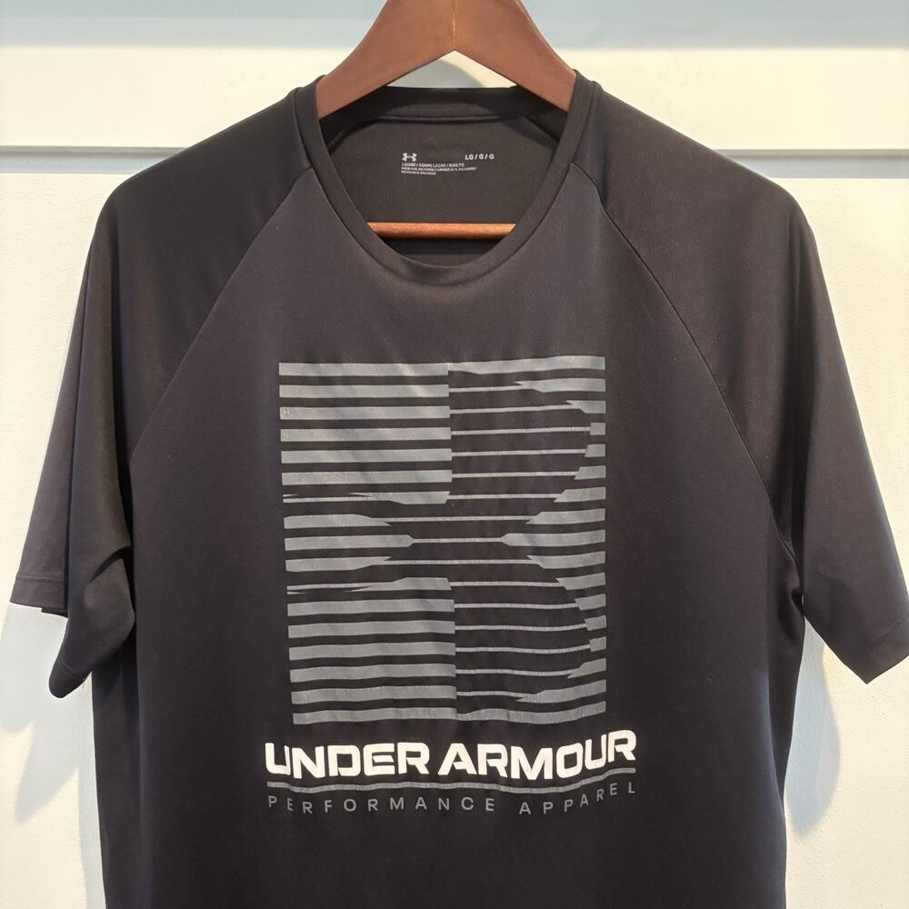 Under Armour Shirt Men Large Black Velocity Crew Loose‎ Performance Tech Logo